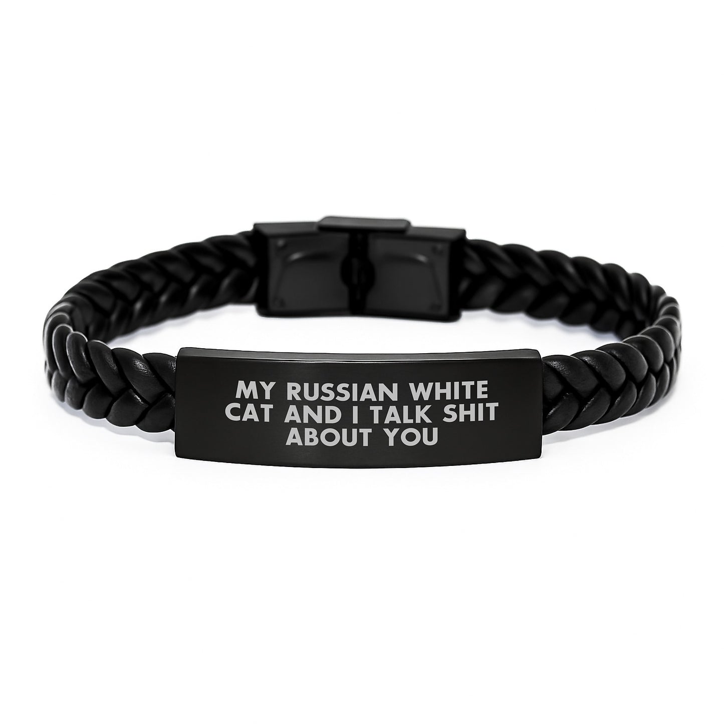 Russian White Cat Interlaced Leather Bracelet for Him Birthday Gift - Image 1