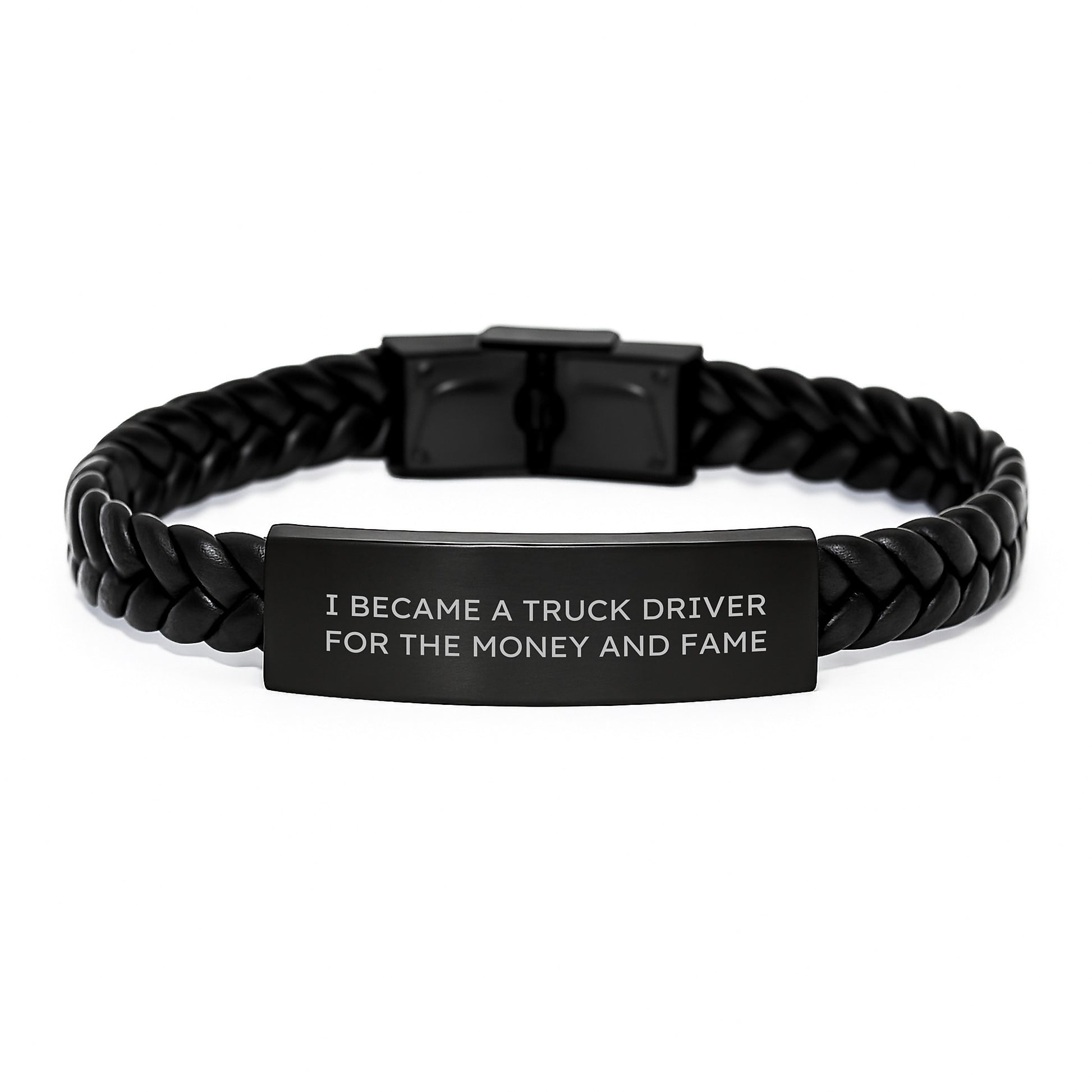 Truck Driver Gifts for Men, Funny Quote 'I Became A Truck Driver For The Money And Fame' Interlaced Leather Bracelet, Birthday Unique Gift from Friends - Image 1