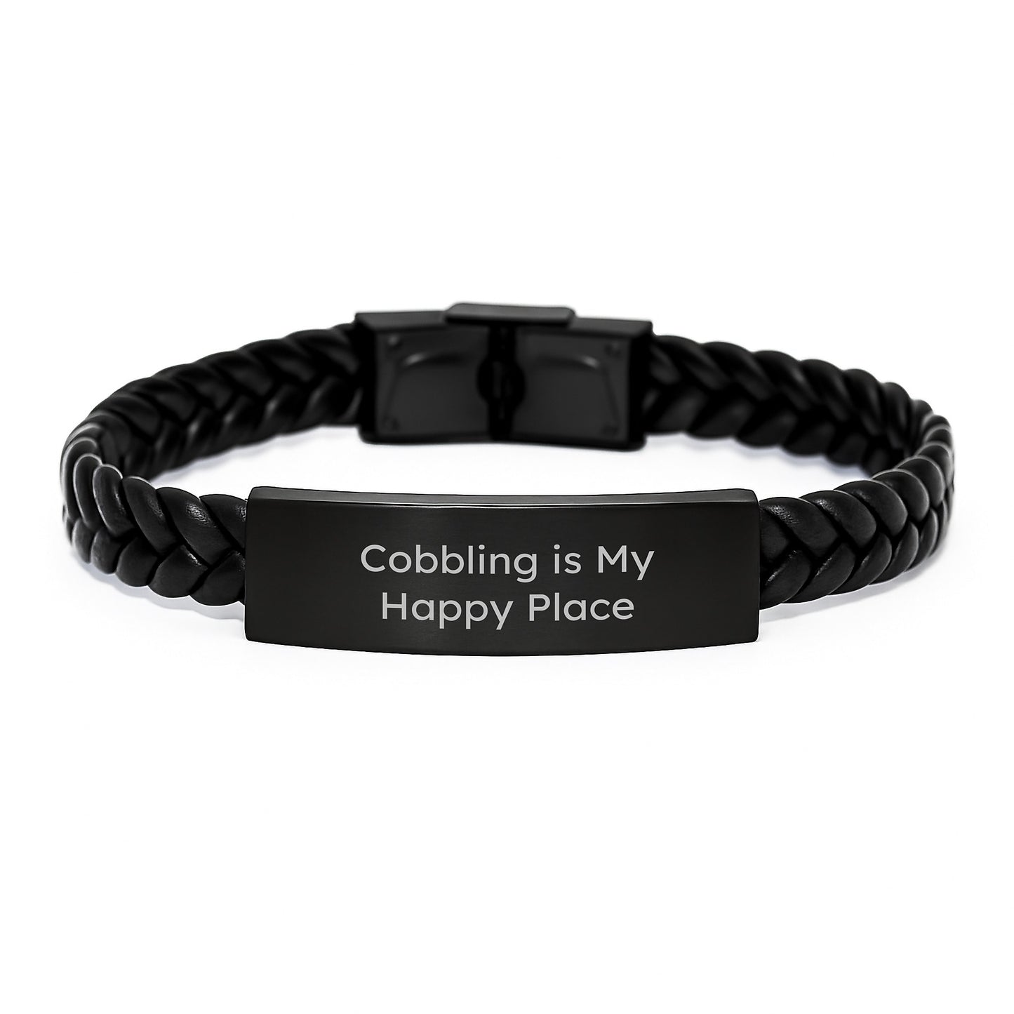 Cobbling Gifts for Men, Women, Friends, and Family - Inspirational Interlaced Leather Bracelet, Gift Ideas for Graduation, 'Cobbling Is My Happy Place' - Image 1