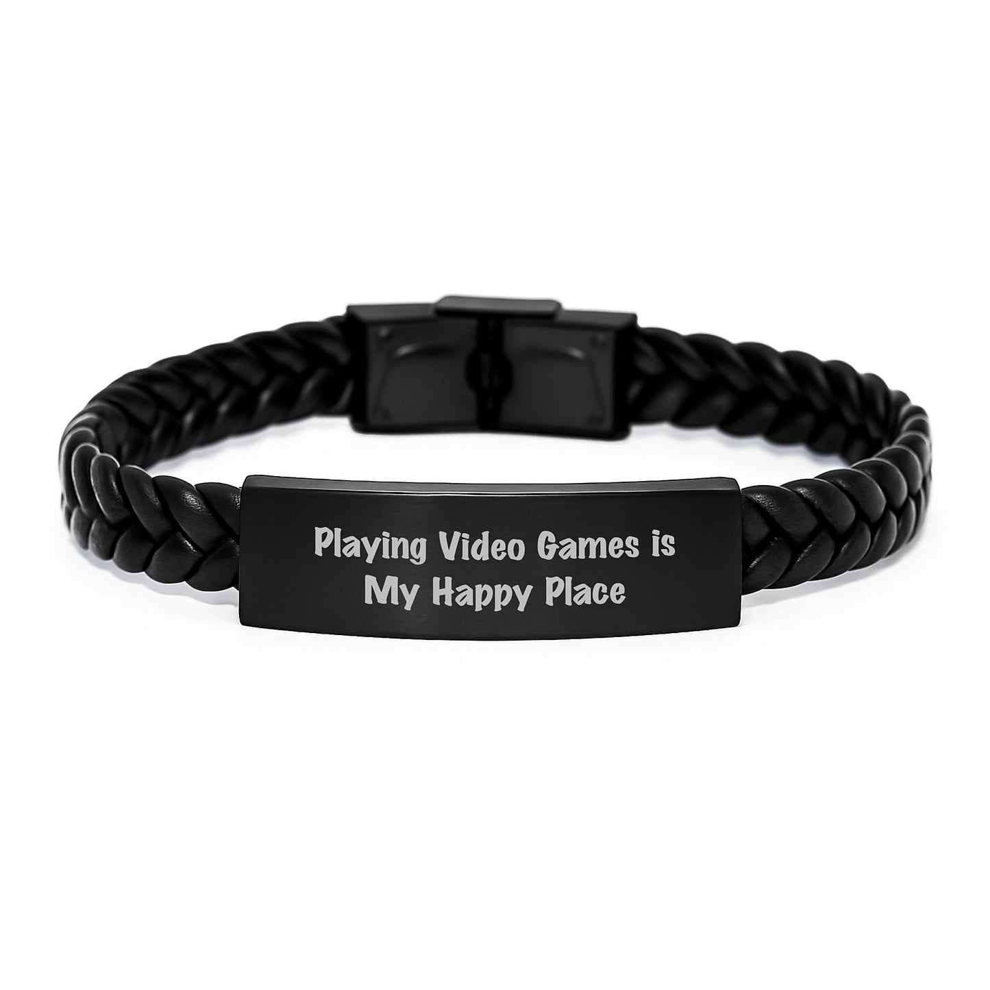 Playing Video Games Gifts for Men, Funny Interlaced Leather Bracelet for Graduation, 'Playing Video Games Is My Happy Place' Stainless Steel PU Leather Engraved Accessories from Friends - Image 1
