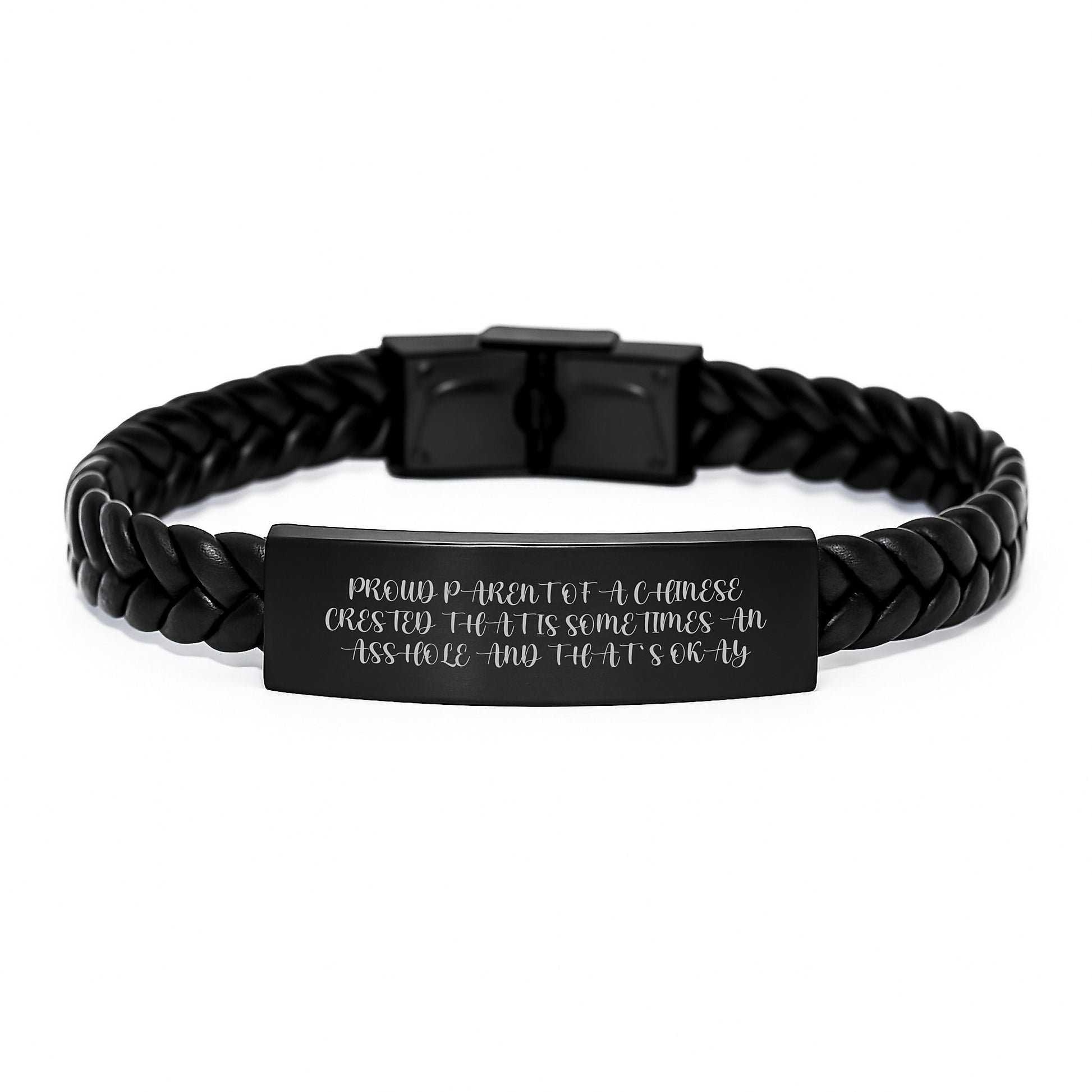 Funny Chinese Crested Dog Gifts for Mom, Interlaced Leather Bracelet, Gifts from Dad for Proud Parent of a Chinese Crested - Image 1