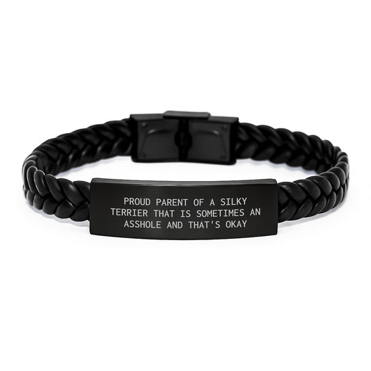 Funny Silky Terrier Dog Gifts for Dads - Interlaced Leather Bracelet with Stainless Steel and PU Leather - Father's Day Unique Gifts from Men to Family - Image 1