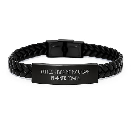 Funny Urban Planner Gifts from Friends - Interlaced Leather Bracelet for Graduation Unique Gifts - Coffee Gives Me My Urban Planner Power Inspiration - Image 1