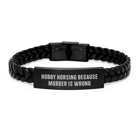 Hobby Horsing Fun Gifts from Friends for Enthusiasts, Interlaced Leather Bracelet, Stainless Steel PU Leather - Image 1