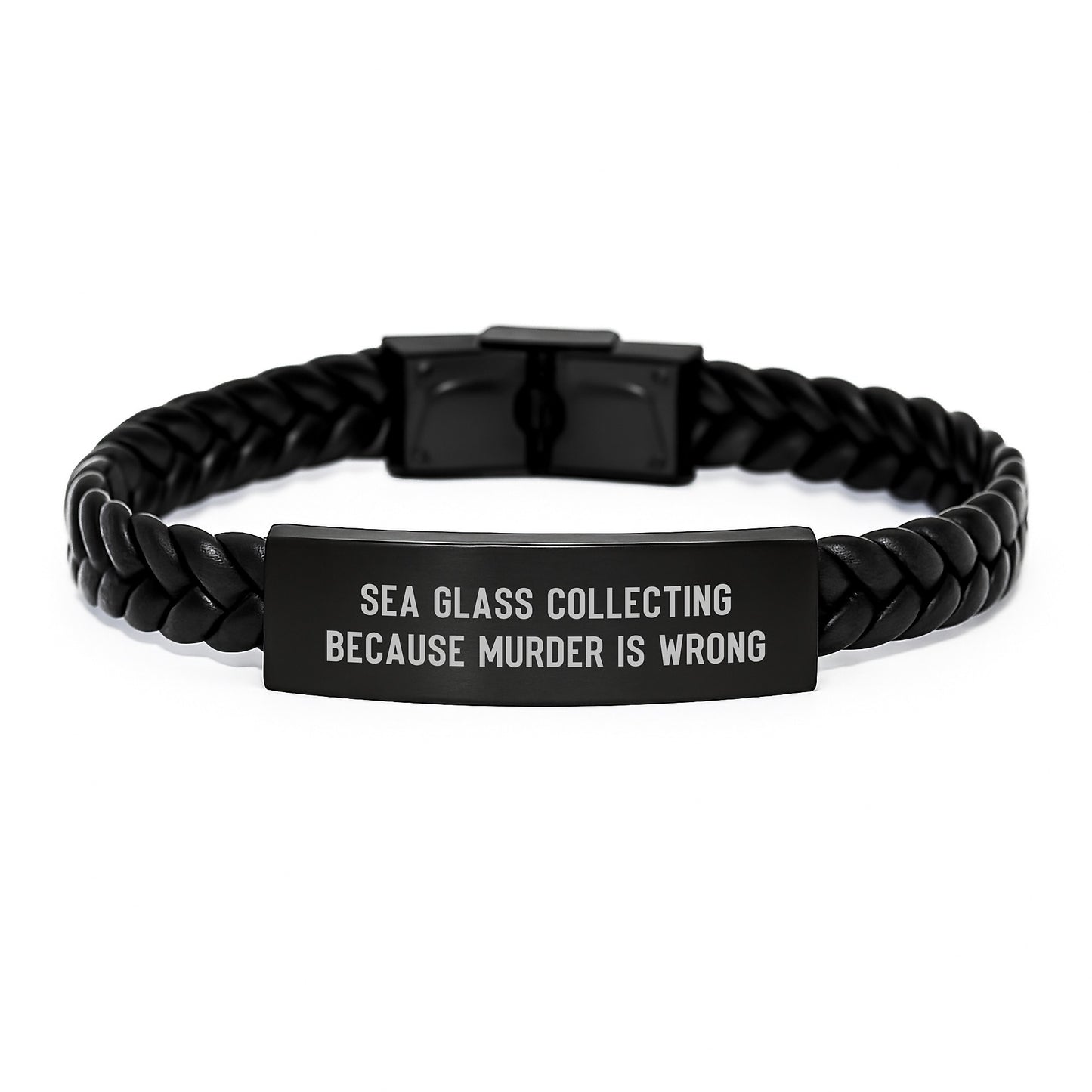 Gifts from Friends for Sea Glass Collectors, Unique Birthday Unique Gifts, Funny Interlaced Leather Bracelet with Sea Glass Collecting Quote - Image 1