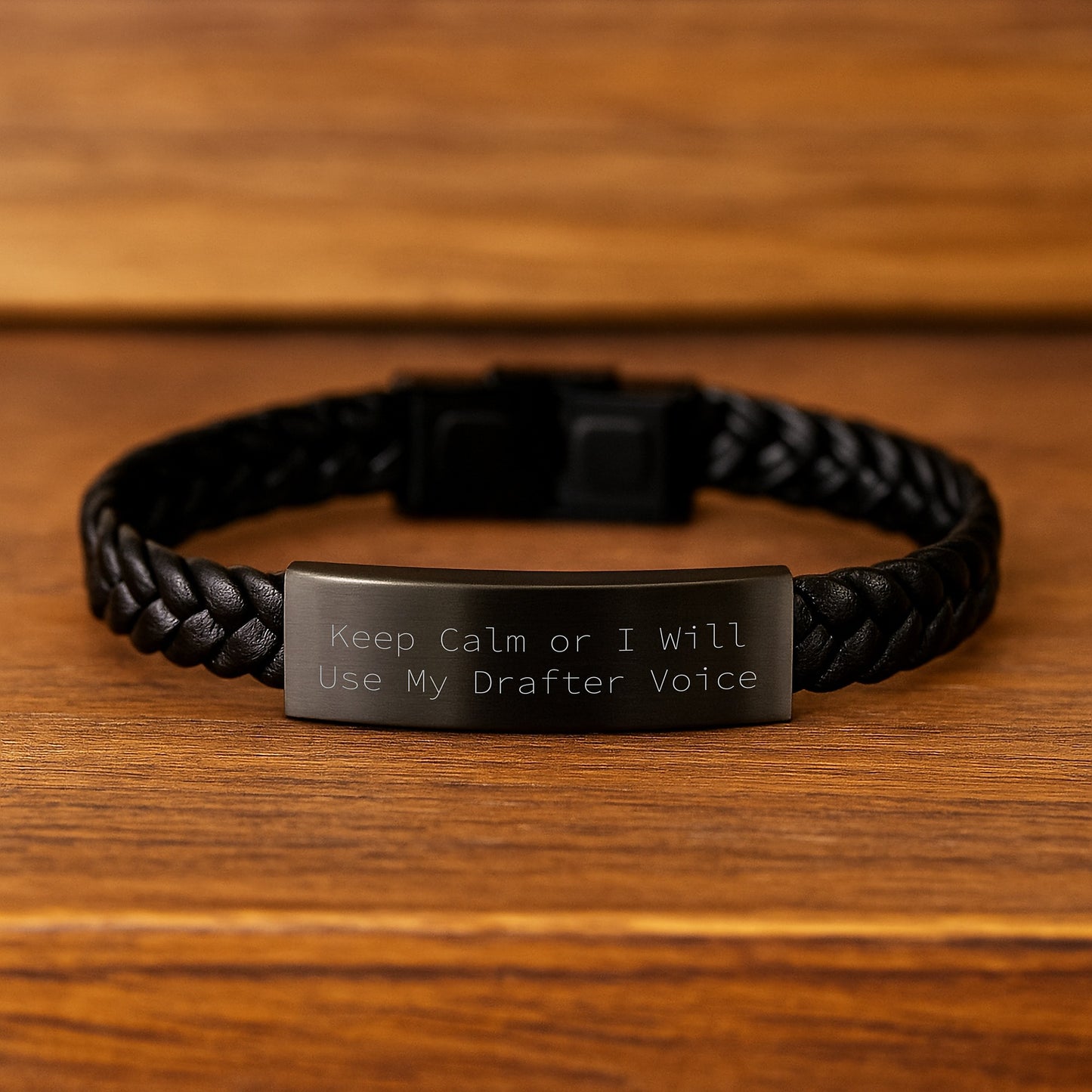 Funny Drafter Gifts for Dad, Keep Calm Or I Will Use My Drafter Voice Interlaced Leather Bracelet from Family - Image 2