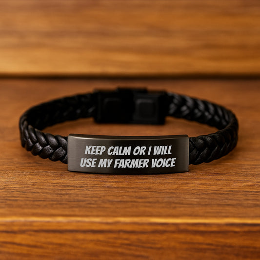Keep Calm Or I Will Use My Farmer Voice Funny Birthday Unique Gift for Men Interlaced Leather Bracelet from Friends - Image 2