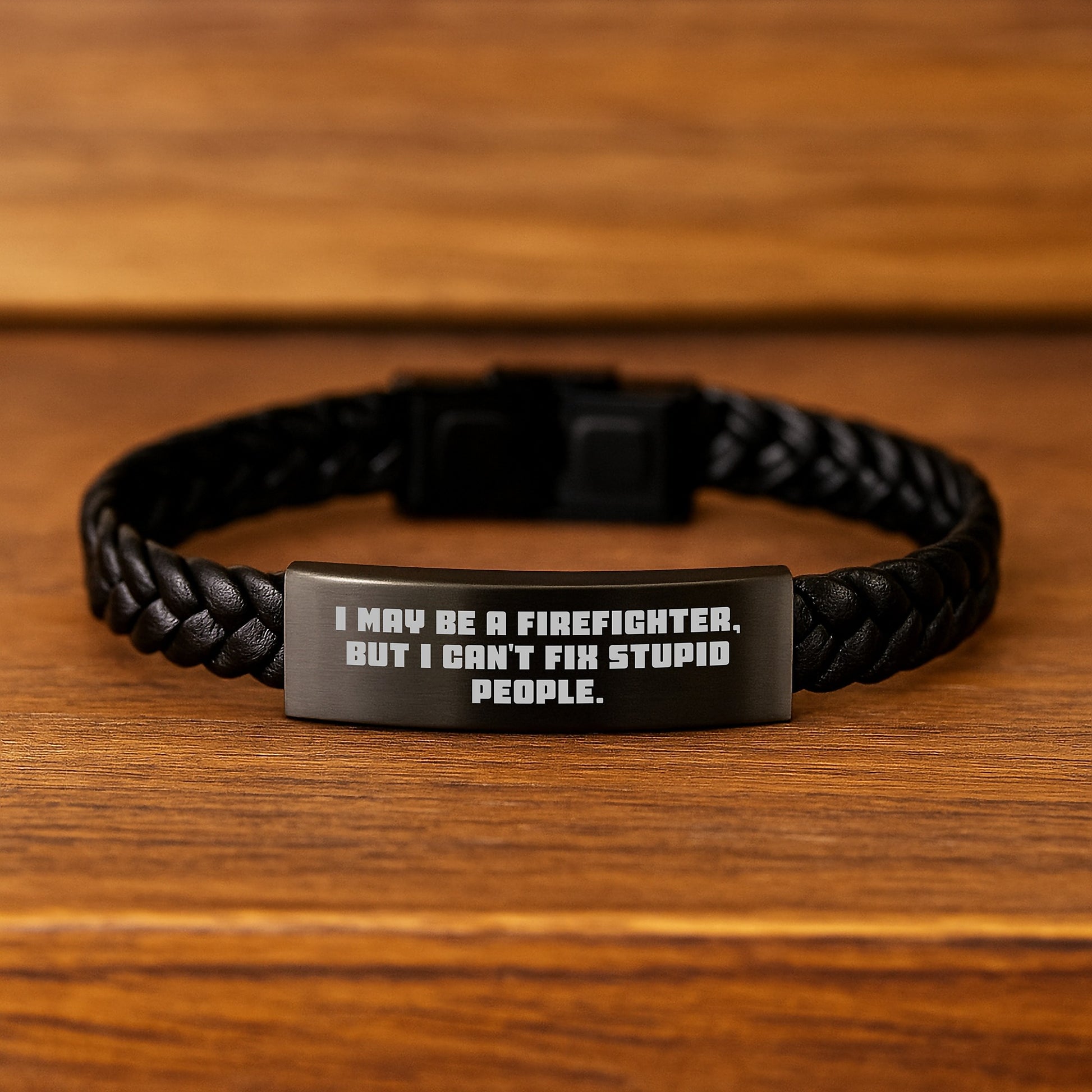 Firefighter Keepsake Interlaced Leather Bracelet for Him Birthday Gift - Image 2