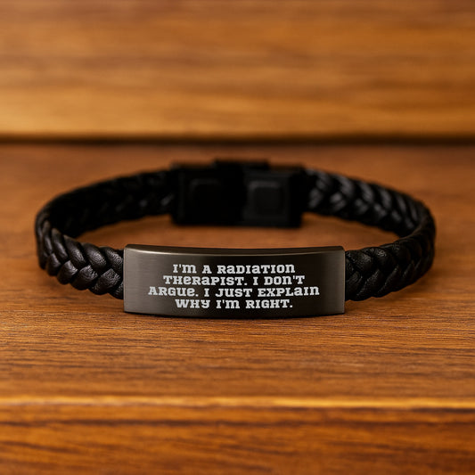 Funny Radiation Therapist Gifts for Men from Friends - Interlaced Leather Bracelet with Stainless Steel and PU Leather - Mother's Day Unique Gifts for Him - Image 2