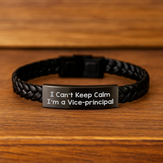 Funny Vice-principal Gifts, Birthday Unique Gifts for Vice-principal, Interlaced Leather Bracelet with 'I Can't Keep Calm I'm A Vice-principal' Quote, Gifts from Friends to Vice-principal - Image 2