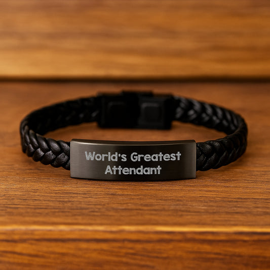 Funny World's Greatest Attendant Father's Day Unique Gifts from Men to Attendant Friends and Family Unique Interlaced Leather Bracelet - Image 2