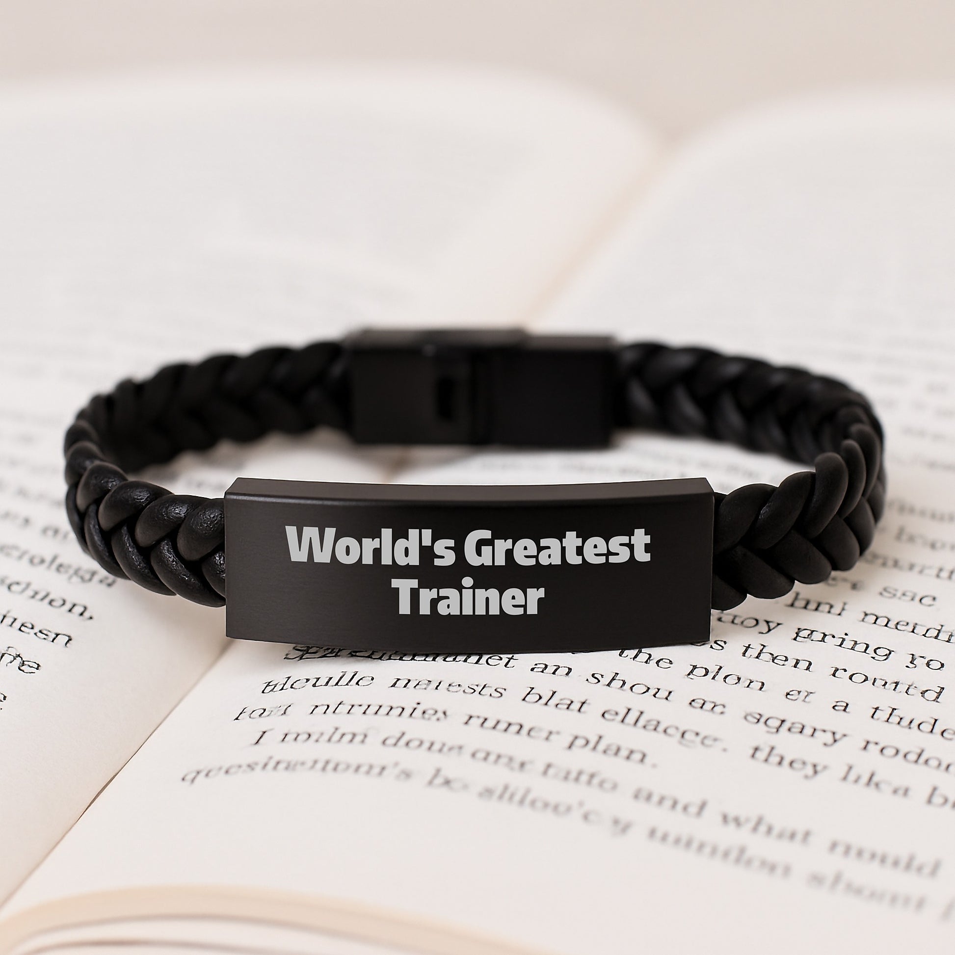 World's Greatest Trainer Inspirational Interlaced Leather Bracelet Gifts from Friends for Trainer Men - Image 3