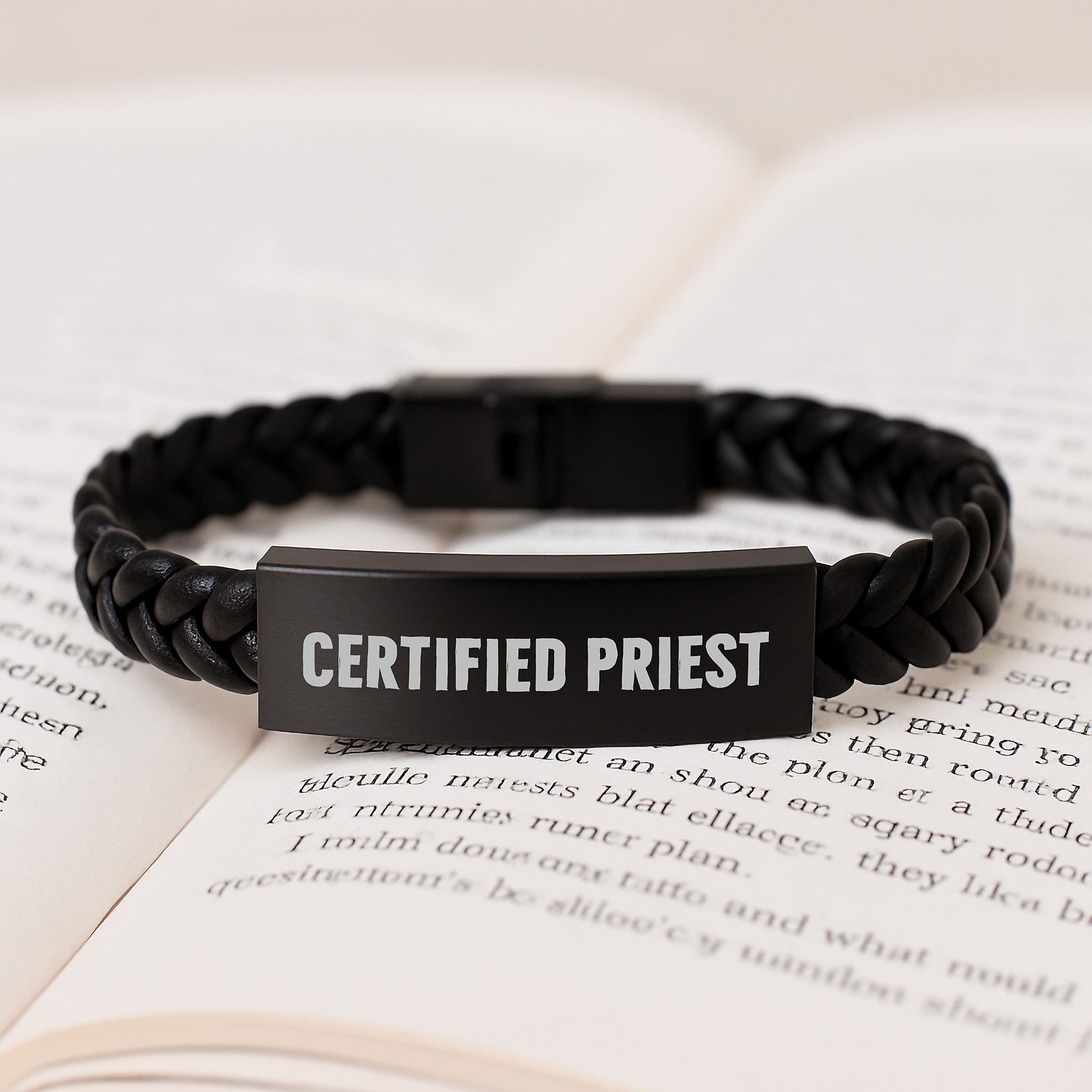 Unique Priest Gifts from Men to Priest on Birthday, Funny Certified Priest Quote Interlaced Leather Bracelet for Priest - Image 3
