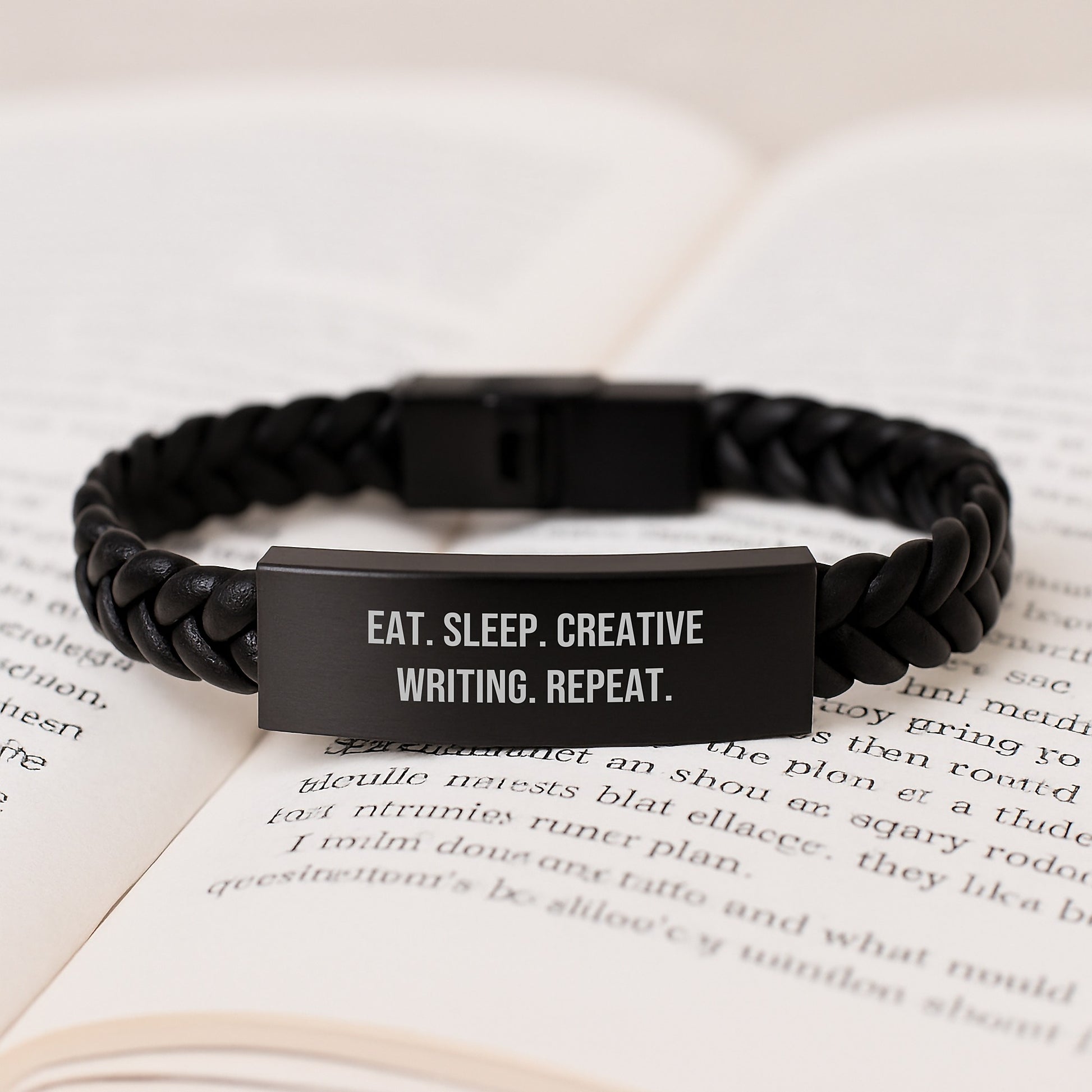 Gifts from Men, Gifts for Creative Writing, Eat. Sleep. 'Creative Writing'. Repeat. Interlaced Leather Bracelet, Valentine's Unique Gifts - Image 3