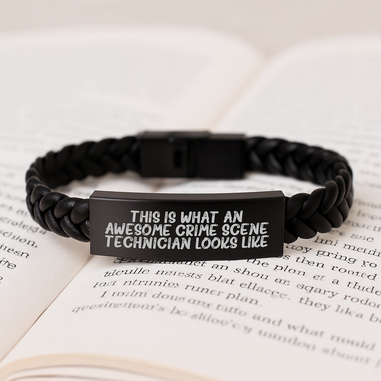 A Funny Gift for Crime Scene Technician Friends - Interlaced Leather Bracelet with Engraved Stainless Steel - Valentine's Unique Gifts from Friends to Crime Scene Technicians - Image 3