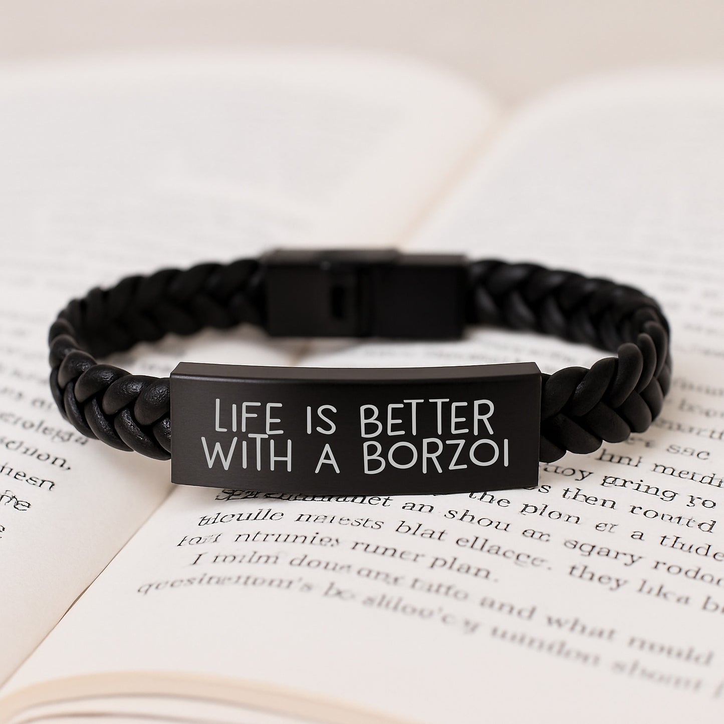 Funny Life Is Better with a Borzoi Dog Gifts for Men from Women Valentine's Unique Interlaced Leather Bracelet for Borzoi Dog Owners - Image 3