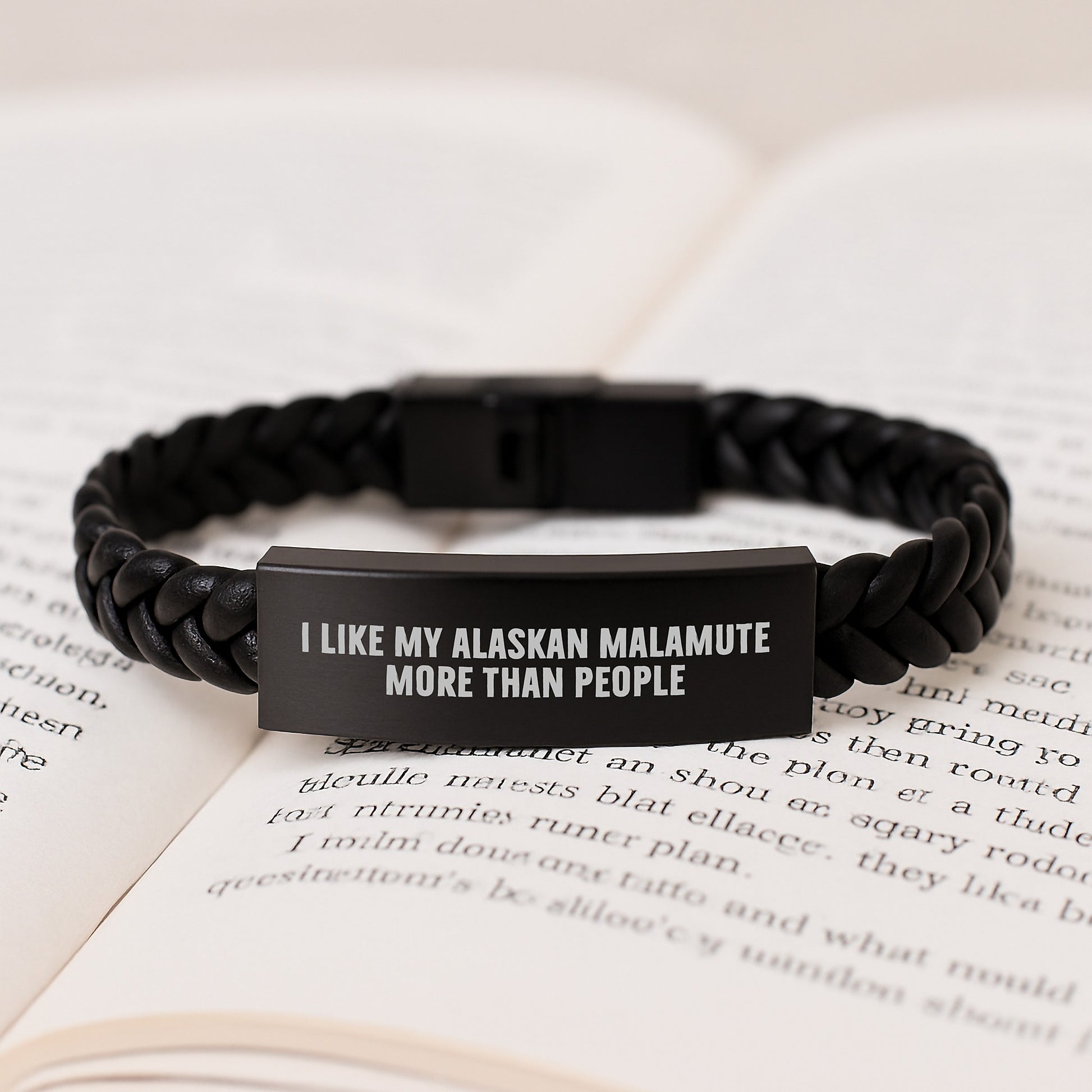 Funny Alaskan Malamute Dog Gifts for Men Birthday Unique Gifts from Friends Interlaced Leather Bracelet I Like My Alaskan Malamute More Than People - Image 3