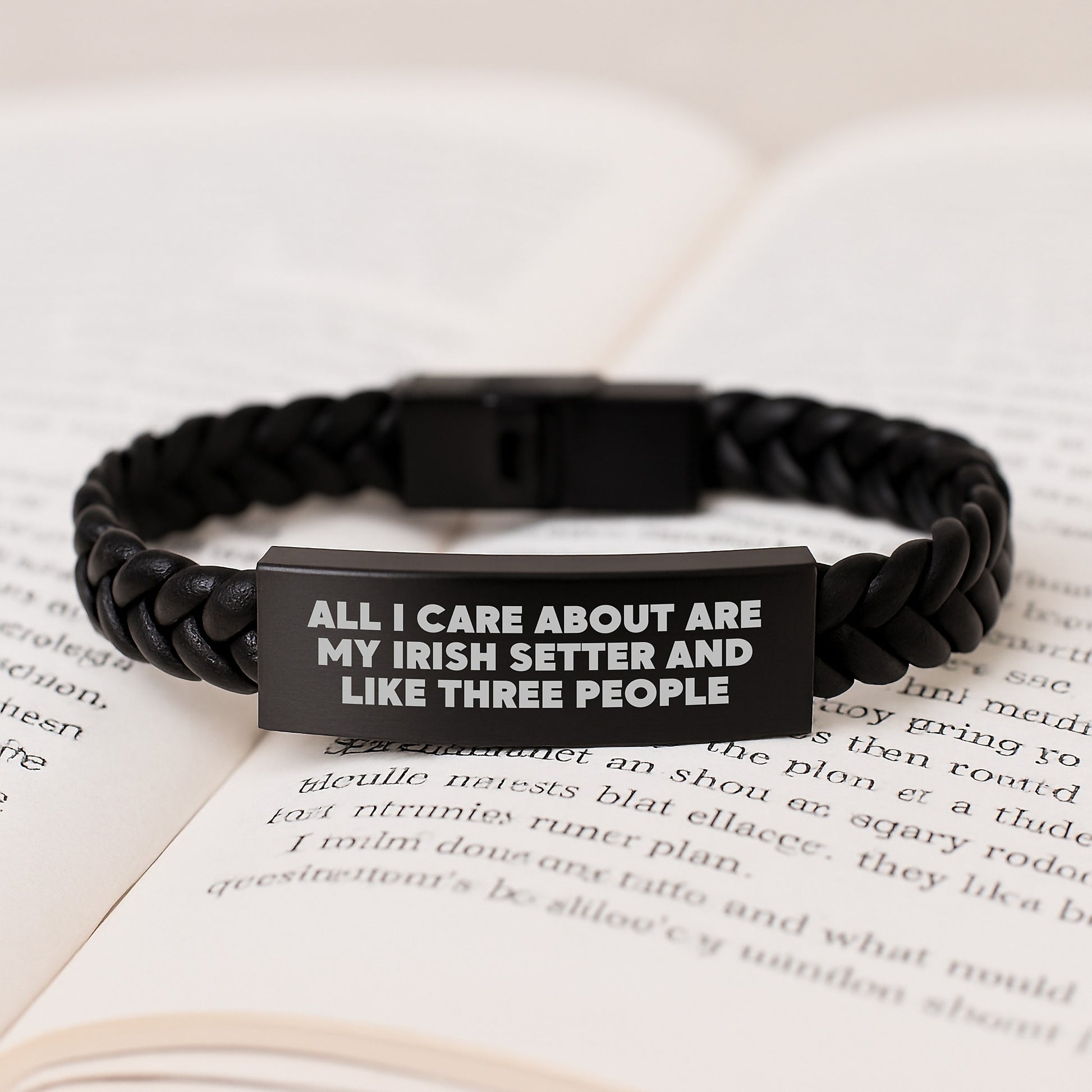 Irish Setter Dog Lover Gifts from Friends for Birthday Unique Gifts, Interlaced Leather Bracelet, Funny Quote - All I Care About Are My Irish Setter And Like Three People - Image 3