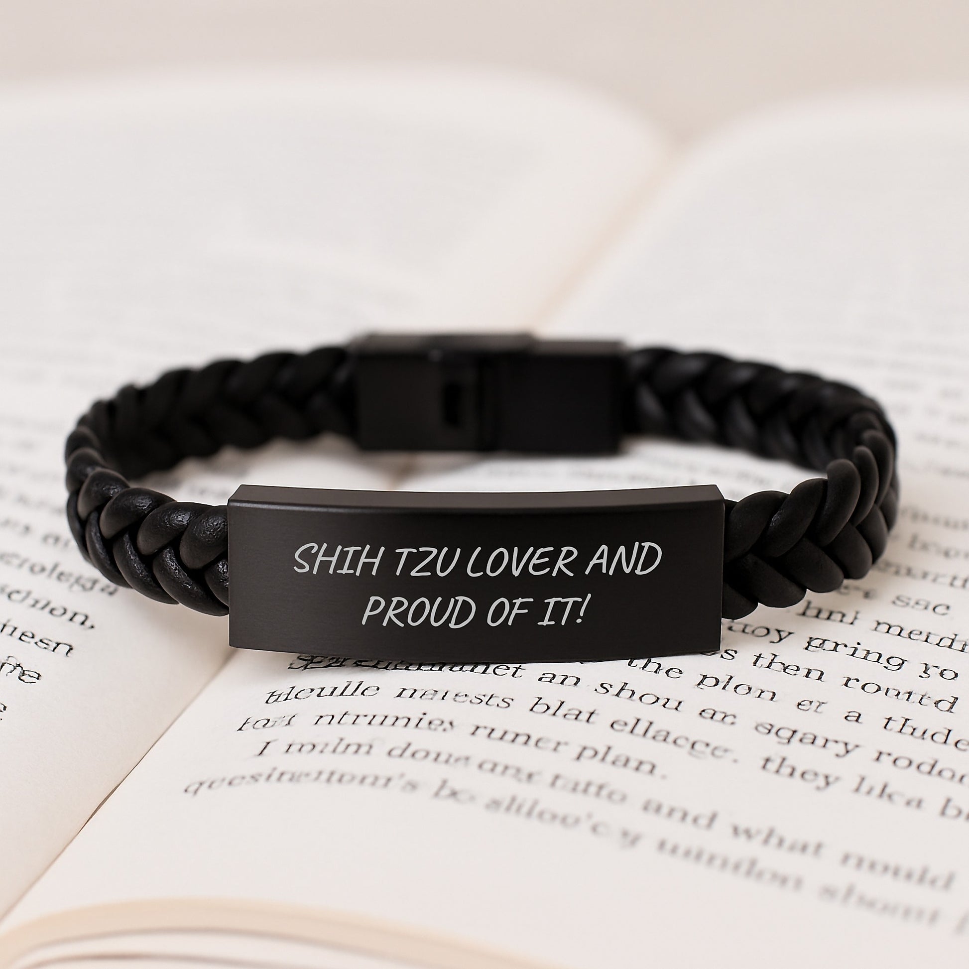 Shih Tzu Dog Lover Gifts from Men to Women for Valentine's Unique Interlaced Leather Bracelet, Funny Quote 'Shih Tzu Lover And Proud Of It!' - Image 3
