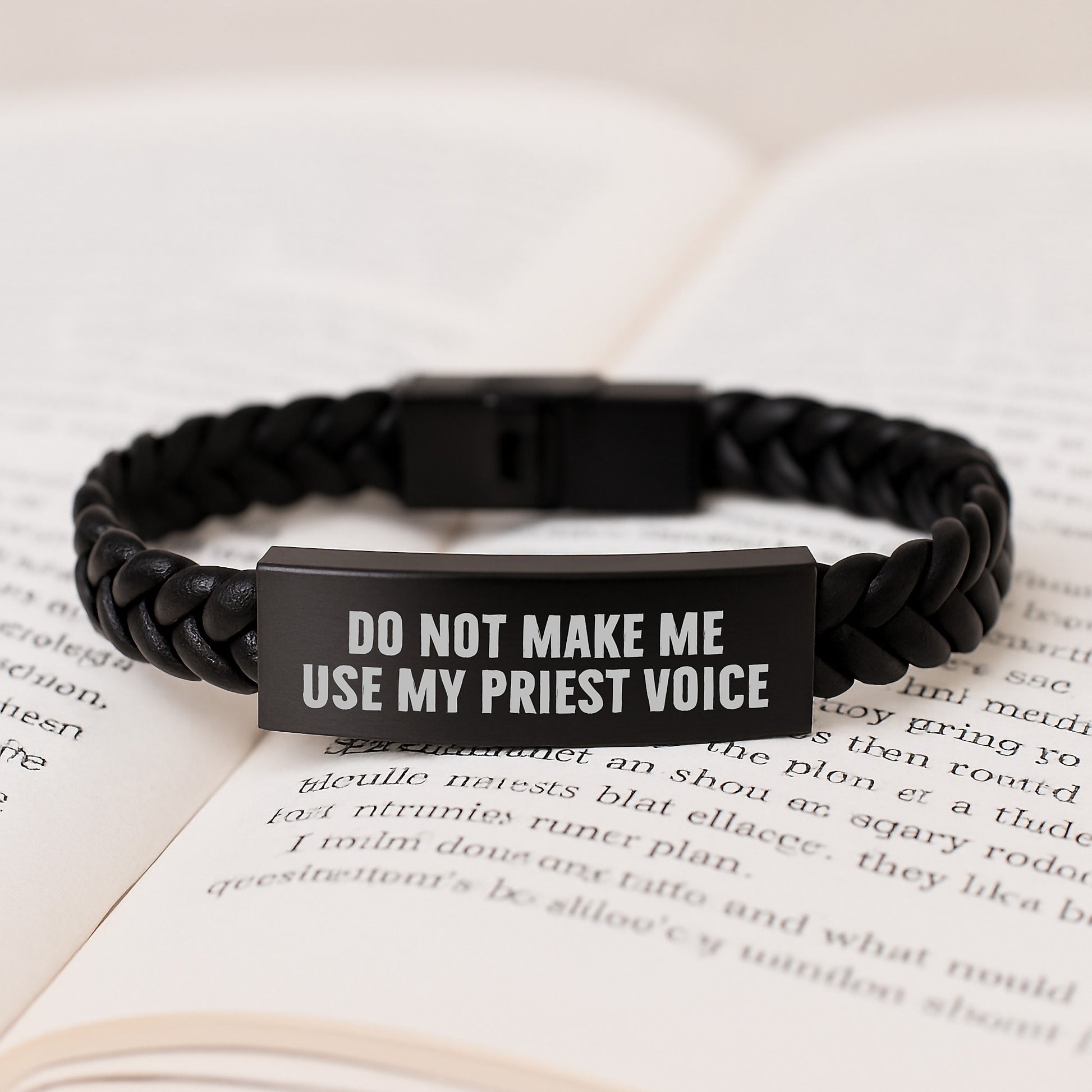 Gifts from Men to Priest - Mother's Day Unique Gifts - Interlaced Leather Bracelet with Funny 'Do Not Make Me Use My Priest Voice' Quote - Image 3