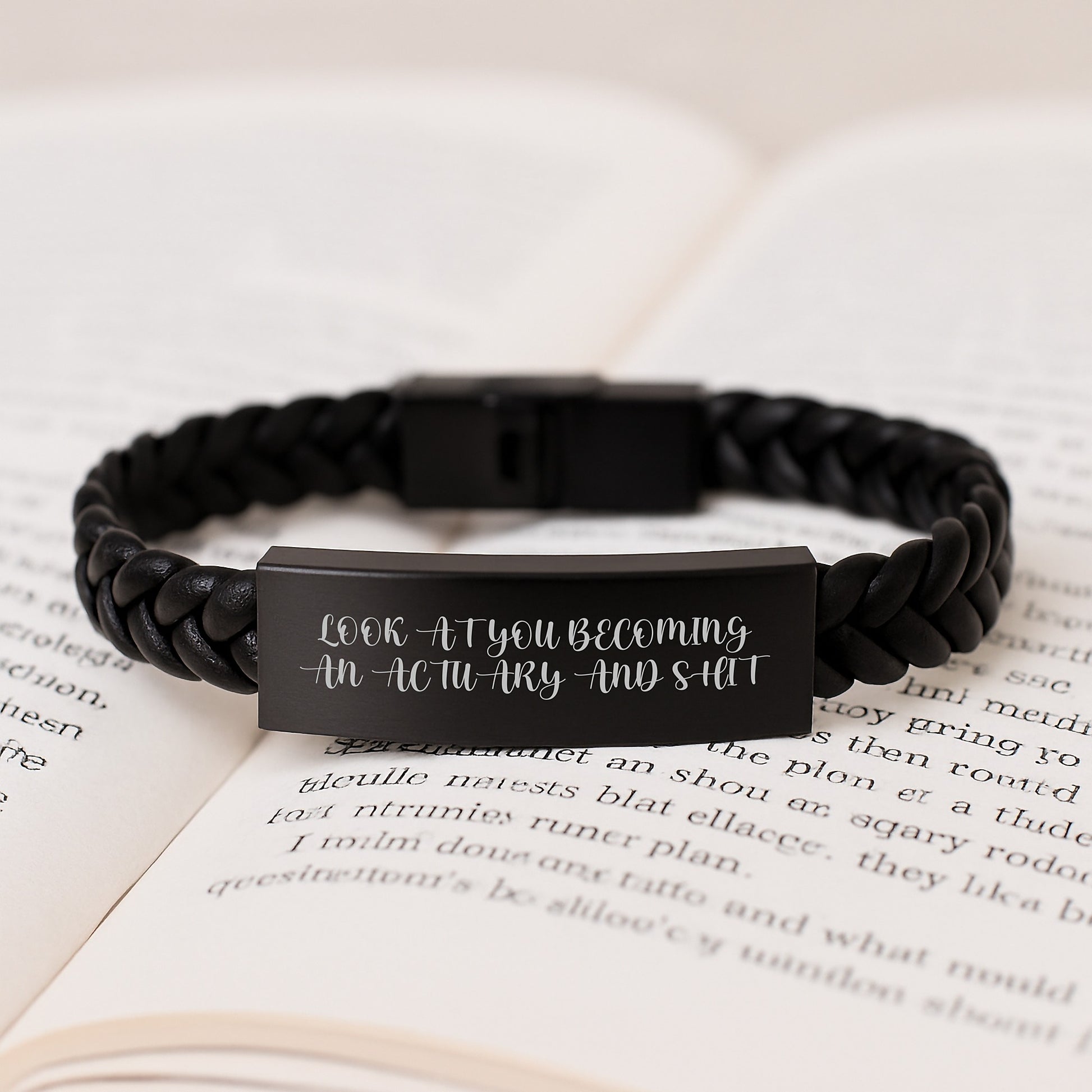 Gifts for Actuary Friends - Actuary Graduation Unique Gifts from Family - Funny 'Look At You Becoming An Actuary And Shit' Interlaced Leather Bracelet - Image 3