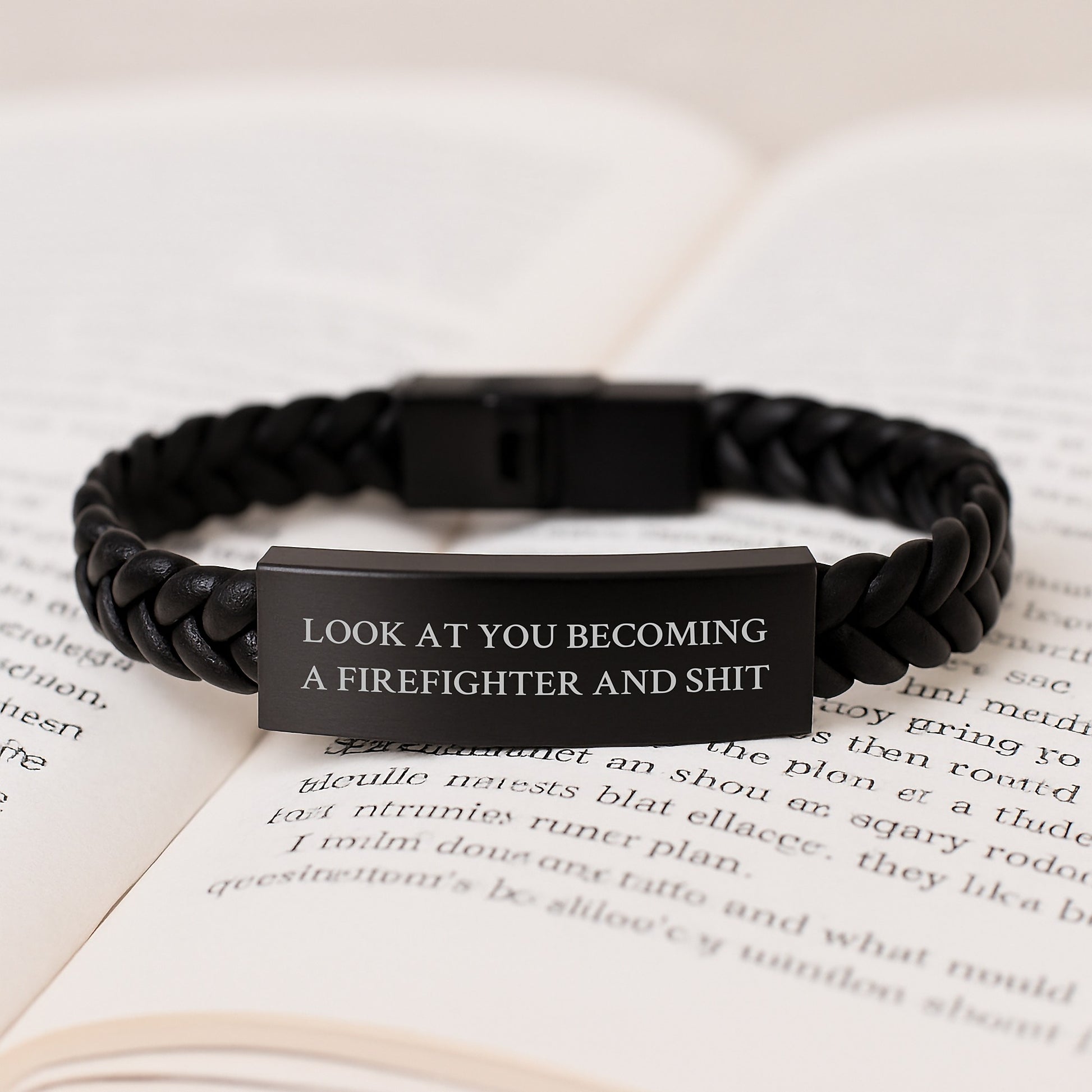 Unique Funny Firefighter Gifts for Him, Interlaced Leather Bracelet Gifts from Men to Firefighter on Valentine's, 'Look At You Becoming A Firefighter And Shit' - Image 3