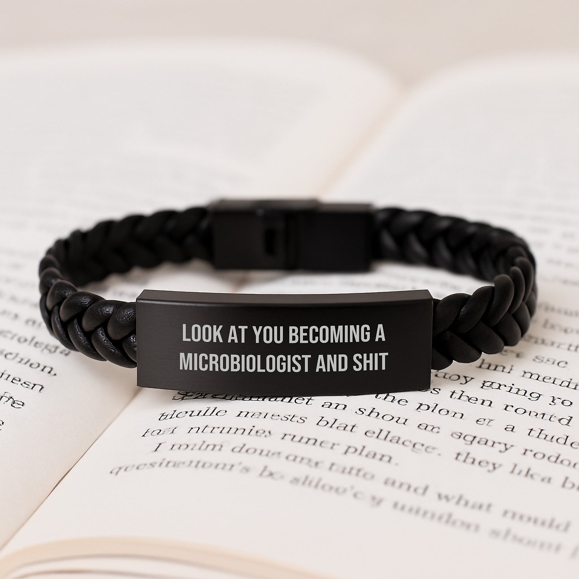 Microbiologist Gifts from Friends, Unique Graduation Wishes for Men Microbiologists, 'Look At You Becoming A Microbiologist And Shit' Interlaced Leather Bracelet - Image 3