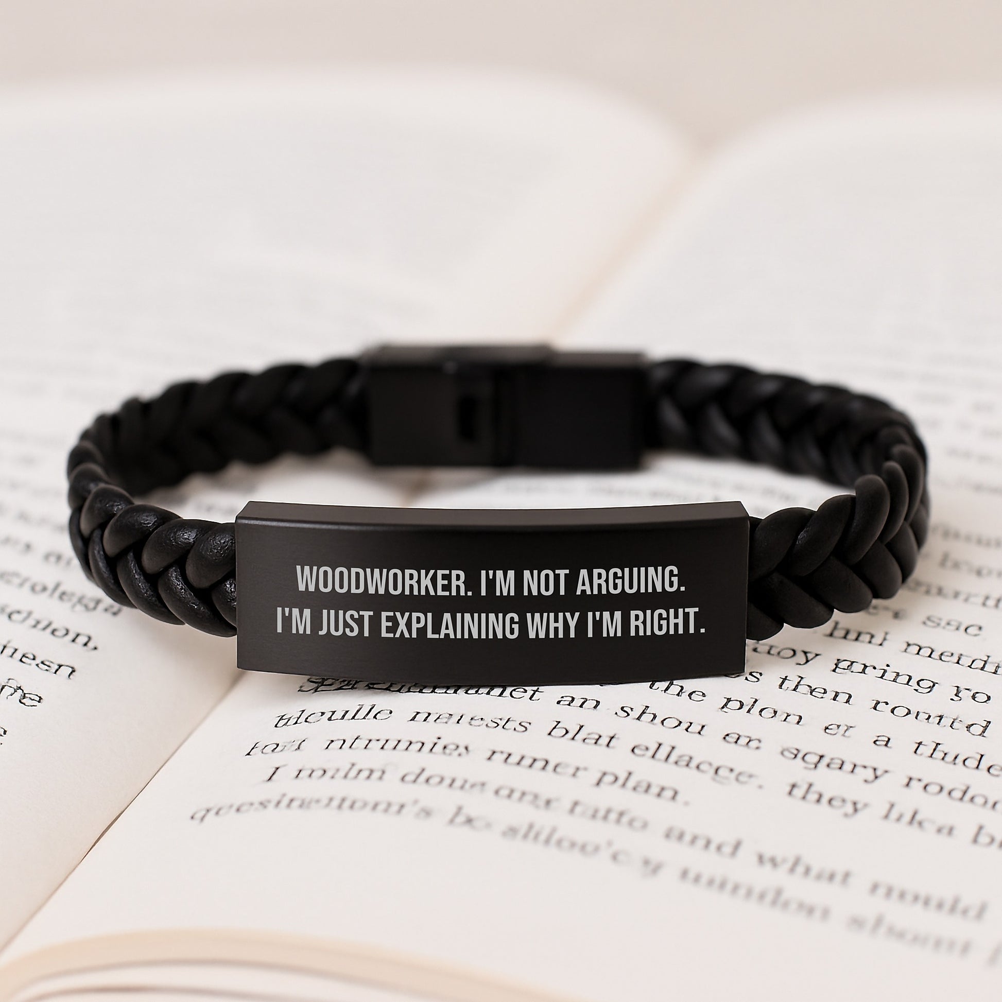 Woodworker Keepsake Interlaced Leather Bracelet for Him Birthday Gift - Image 3