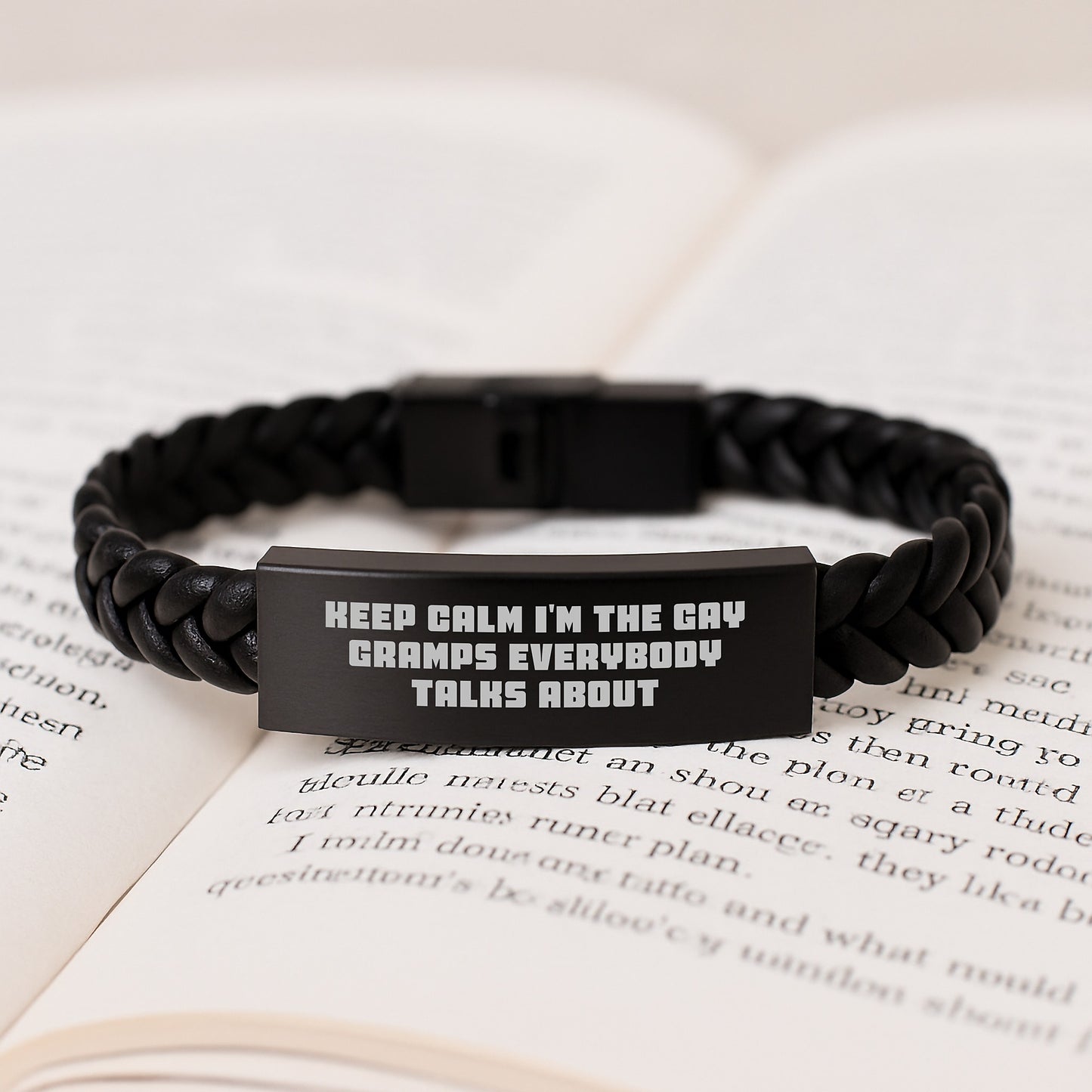 Funny Gramps Gifts, Interlaced Leather Bracelet for Men, Unique Mother's Day Unique Gift Ideas - 'Keep Calm I'm The Gay Gramps Everybody Talks About' - Image 3