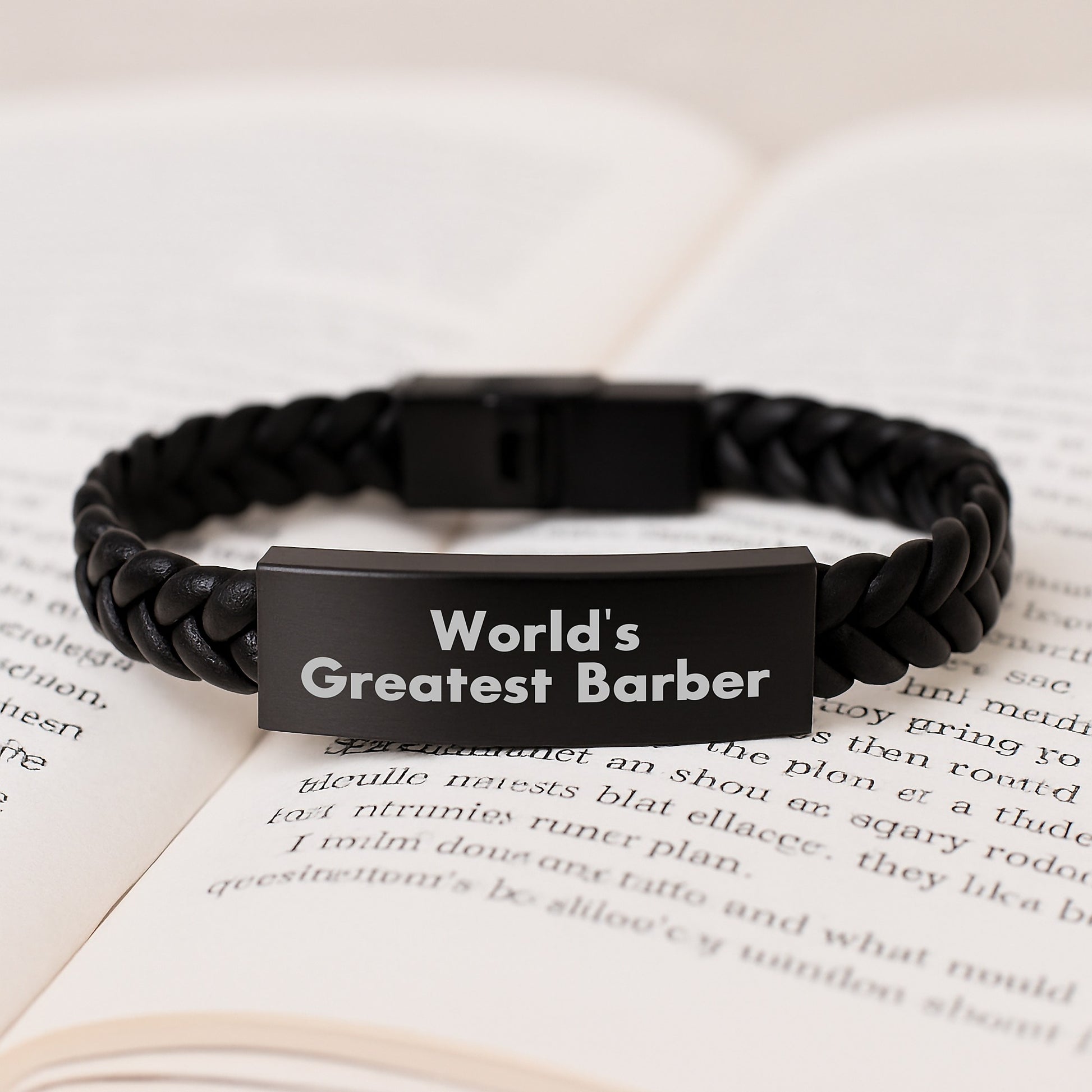 Funny World's Greatest Barber Gifts for Him Interlaced Leather Bracelet with Engraved Stainless Steel - Perfect Unique Father's Day Present for Men Barber - Image 3