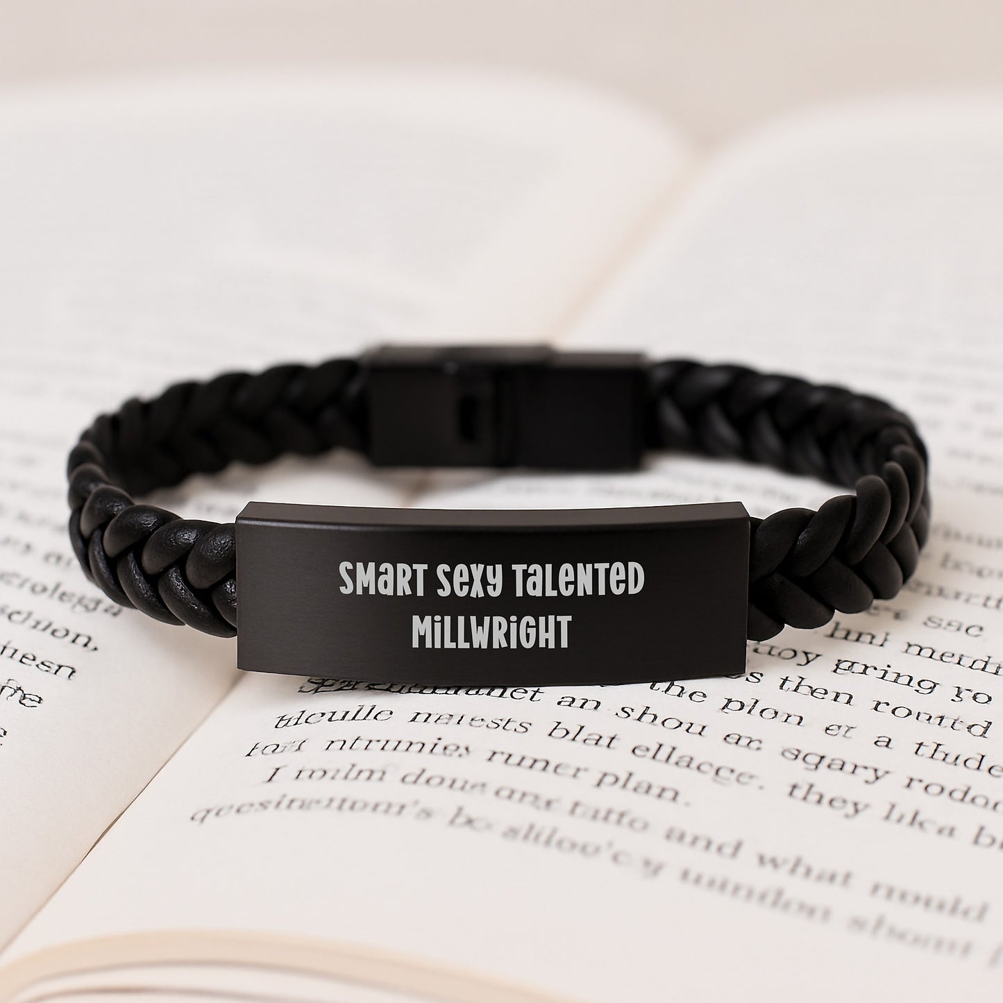 Smart Sexy Talented Millwright Birthday Unique Gifts from Friends, Interlaced Leather Bracelet for Millwright, Men's Stainless Steel PU Leather Engraved Bracelet - Image 3