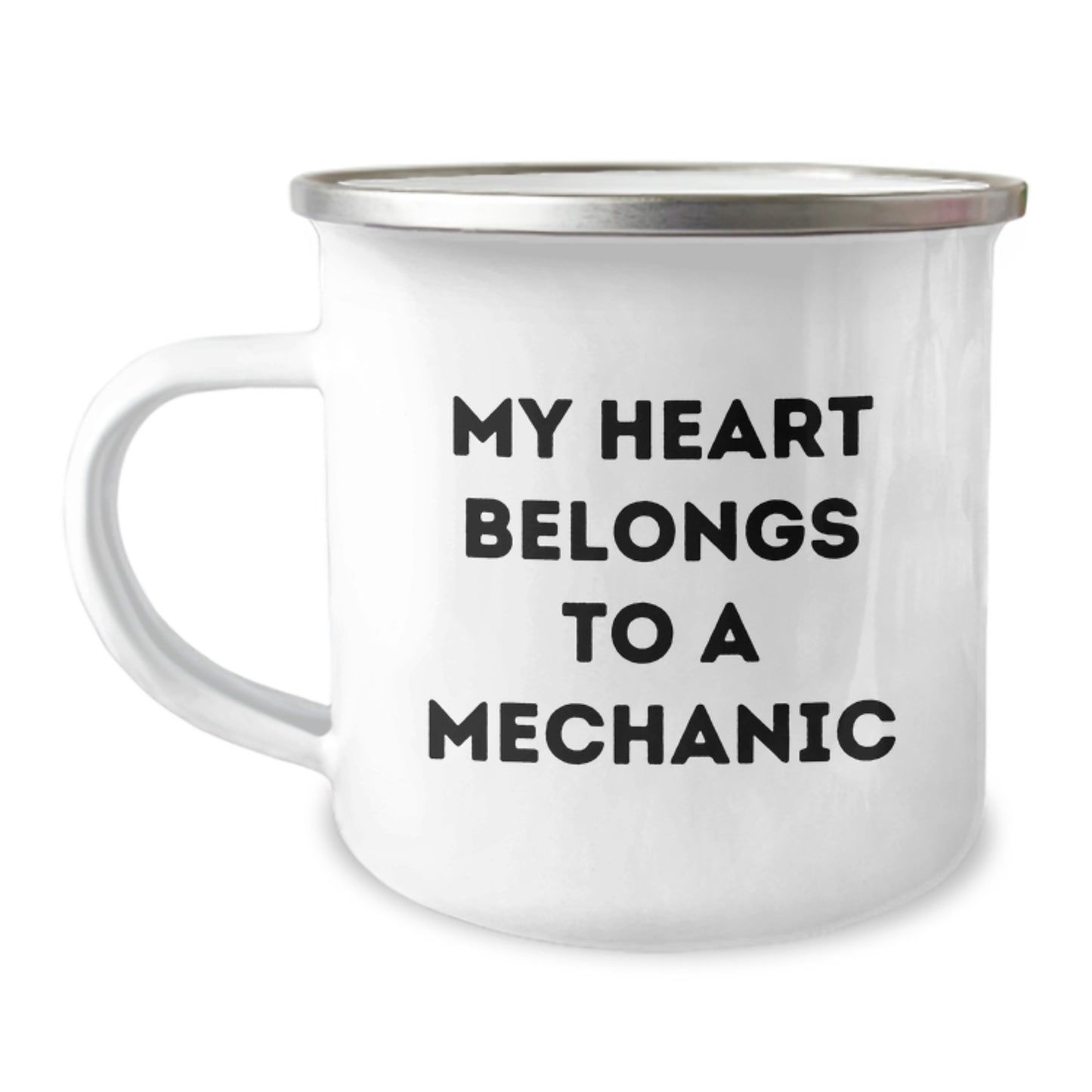 Funny Mechanic Love Gifts for Men from Friends, My Heart Belongs To A Mechanic, 12 oz Stainless Steel Camping Mug - Image 1
