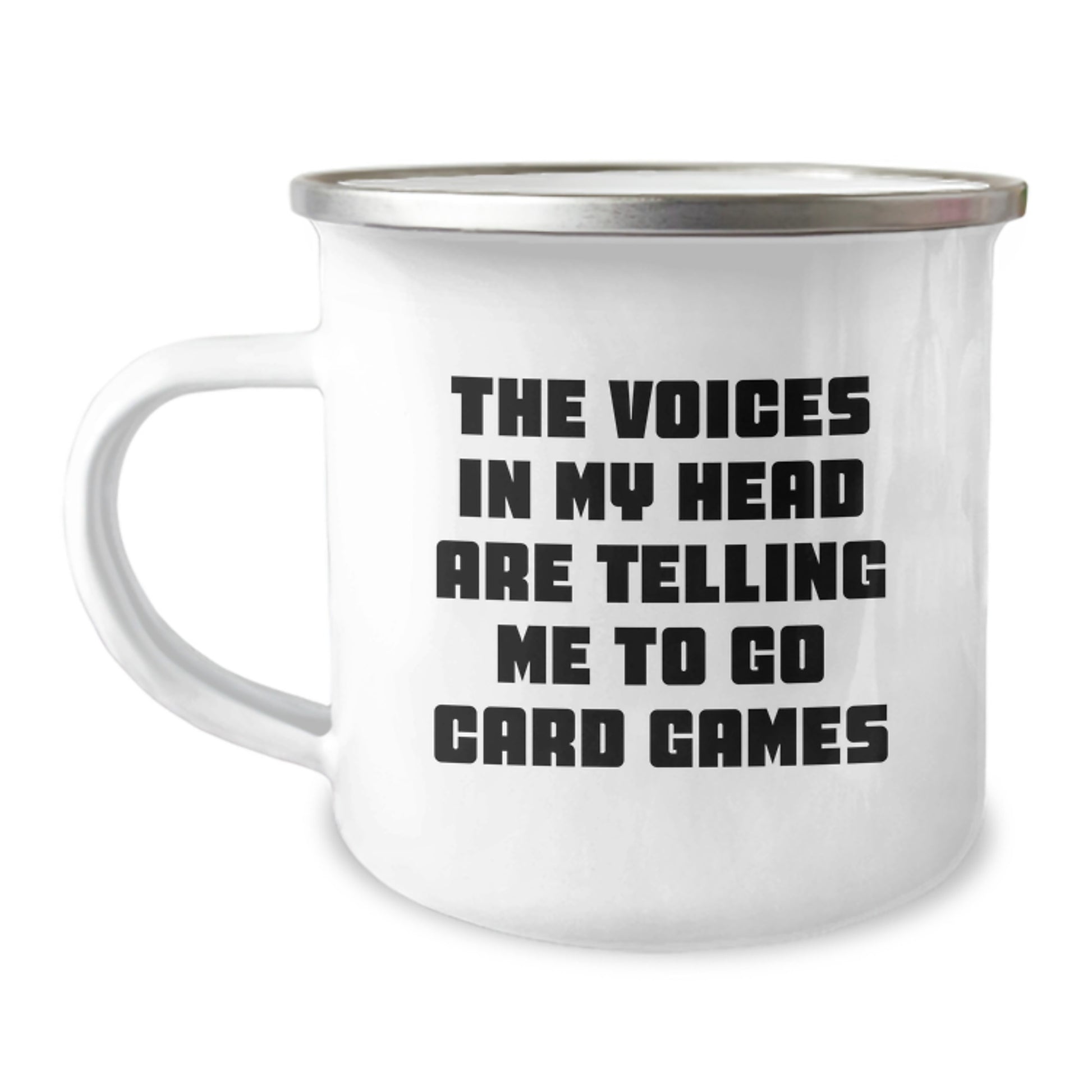 Funny Card Games Camping Mug for Graduates, Gifts from Friends or Family, The Voices In My Head Are Telling Me To Go Card Games, Perfect Fun Card Games Gift - Image 1