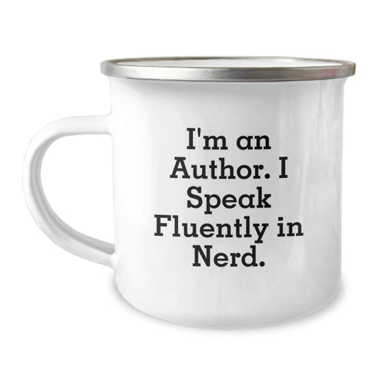 Funny Author Gifts for Men Birthday Unique Camping Mug, 'I Speak Fluently In genius.' Quote Ceramic Mug for Authors, Writers, genius Lovers, Office Desk, Home Decor - Image 1