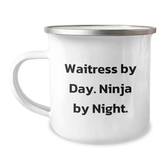 Cute Waitress Gifts for Graduation, 'Waitress By Day. Ninja By Night.' Camping Mug for Women, Funny Graduation Unique Gifts from Friends, Family, Coworkers for Waitress - Image 1