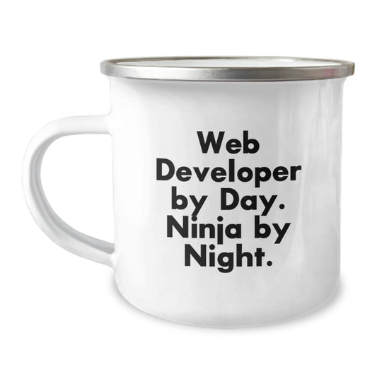 Funny Web Developer Gifts for Men - Camping Mug for Web Developers, 'Web Developer By Day, Ninja By Night' Inspirational Quote, Unique Gifts for Web Developer Friends - Image 1