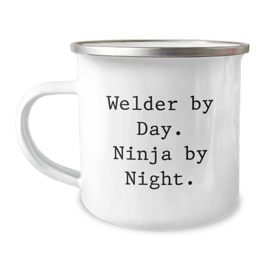 Funny Welder Gifts, Men, by Day Ninja by Night Ceramic Camping Mug for Welder Friends, Graduation Unique Gifts - Image 1