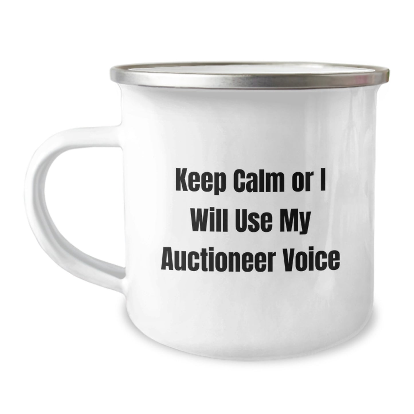 Unique Auctioneer Graduation Gifts from Friends for Auctioneer Men, Funny Camping Mug Keeps Calm Or I Will Use My Auctioneer Voice - Image 1