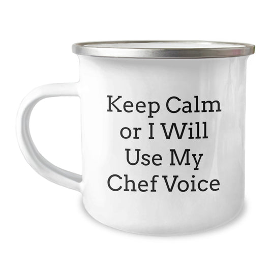 Funny Chef Gifts for Men - Camping Mug Keeps Calm Or I Will Use My Chef Voice, Birthday Unique Gifts from Friends, Unique Gifts for Chef - Image 1