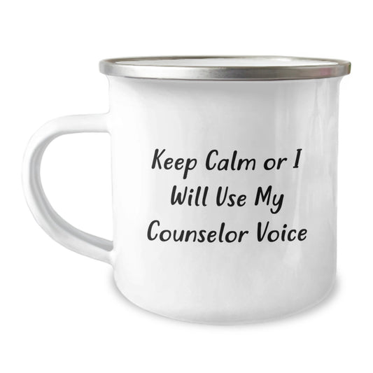 Funny Counselor Gifts from Friends, Keep Calm Or I'll Use My Counselor Voice Camping Mug for Counselor, Graduation Unique Gifts - Image 1