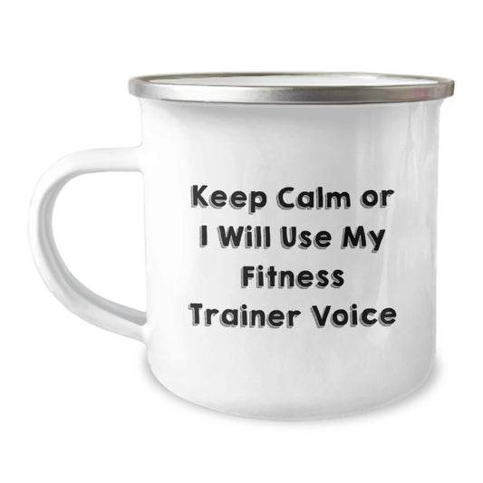 Funny Fitness Trainer Gifts for Men, Birthday Unique Gifts from Friends to Fitness Trainers, Funny Camping Mug Keep Calm Or I Will Use My Fitness Trainer Voice - Image 1
