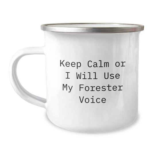 Funny Forester Camping Mug Gifts for Men, Unique Birthday Unique Gifts from Friends, Camping Enthusiast Quote, 12 oz Stainless Steel Enamel Finish - Image 1