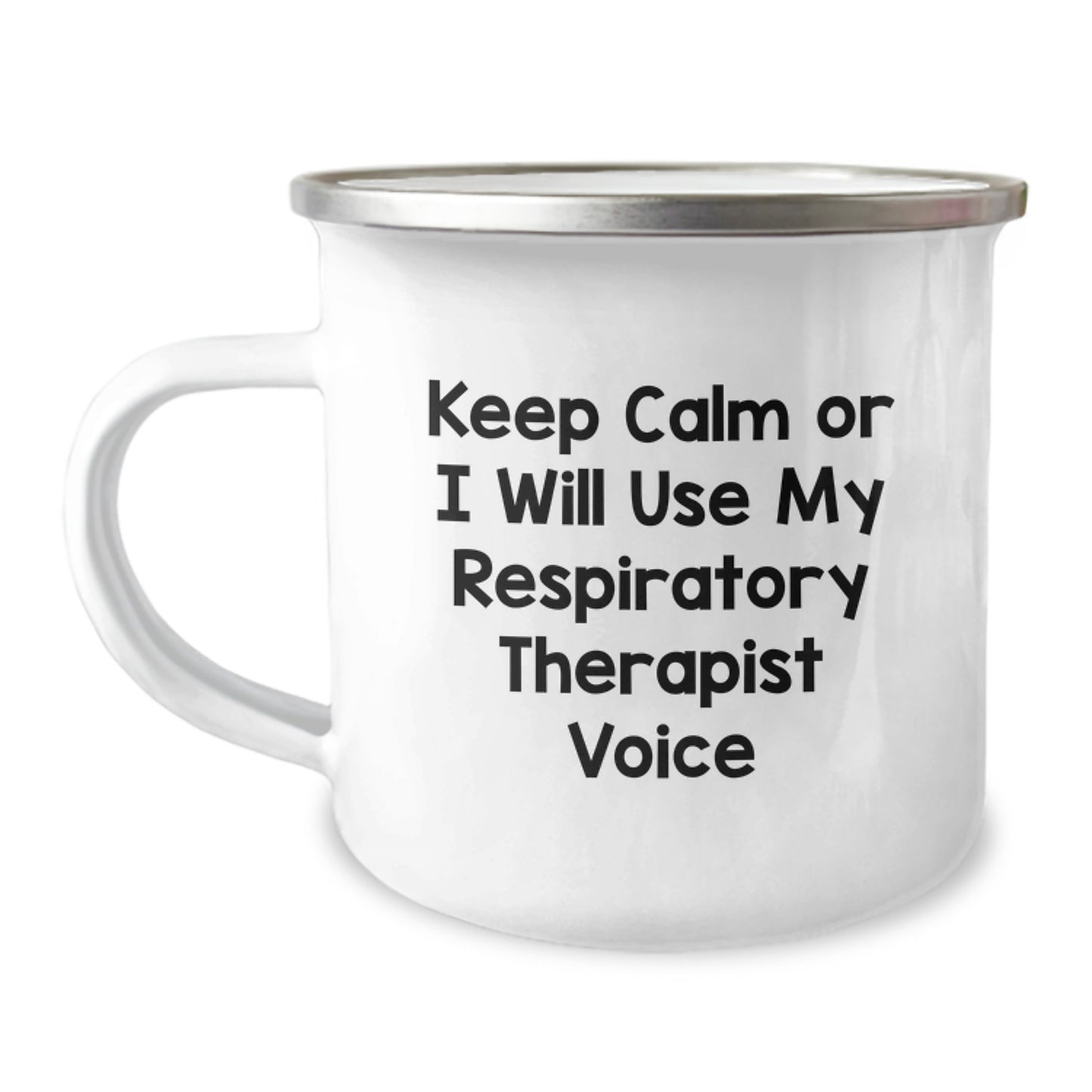 Funny Respiratory Therapist Gifts from Family for Dad's Unique Camping Mug 'Keep Calm Or I Will Use My Respiratory Therapist Voice' - Image 1