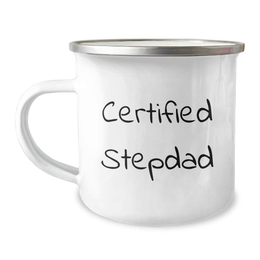 Funny Stepdad Gifts for Men - Certified Stepdad Camping Mug, Birthday Unique Gifts, Gifts from Family to Stepdad, 12 oz Stainless Steel with Enamel Finish - Image 1