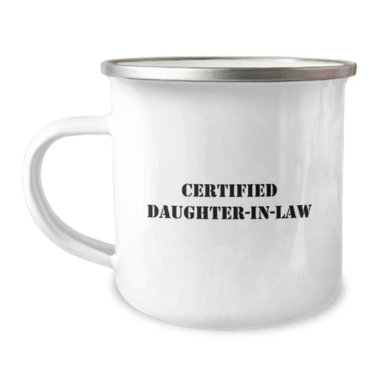 Funny Daughter-in-law Gifts for Her Birthday - Camping Mug, Gifts from Mom to Daughter-in-law, Certified Daughter-in-law Humor - Image 1