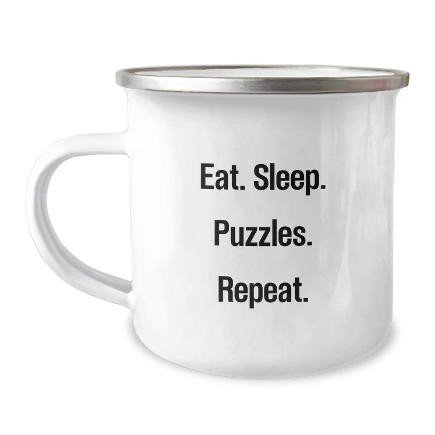 Funny Puzzles Gifts for Men from Friends and Family on Valentine's - Camping Mug with Eat. Sleep. Puzzles. Repeat. Quote - Image 1