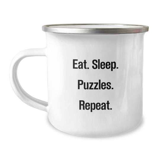 Funny Puzzles Gifts for Men from Friends and Family on Valentine's - Camping Mug with Eat. Sleep. Puzzles. Repeat. Quote - Image 1