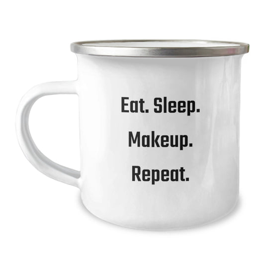 Funny Makeup Lover Gifts from Friends for Women Camping Mug Eat Sleep Makeup Repeat Christmas - Image 1