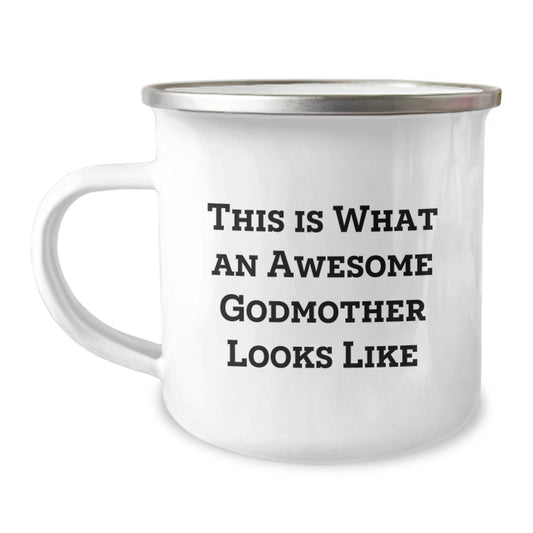 Gifts from Family and Friends for the Awesome Godmother This Is What An Awesome Godmother Looks Like Funny Camping Mug - Image 1