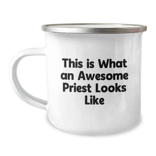 Funny Priest Gifts for Men, Unique Birthday Unique Gifts from Friends, This Is What An Awesome Priest Looks Like Camping Mug - Image 1